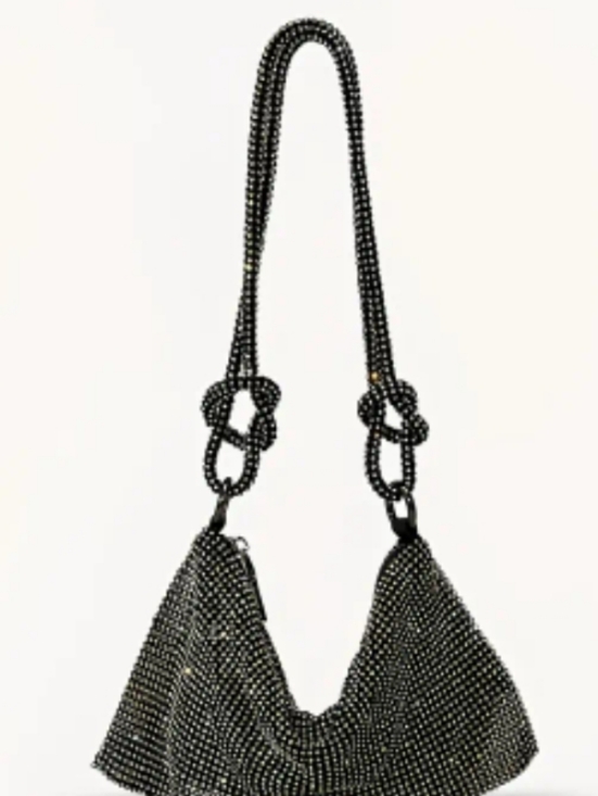 None Handbags - > New Black Beaded Shoulder Bag